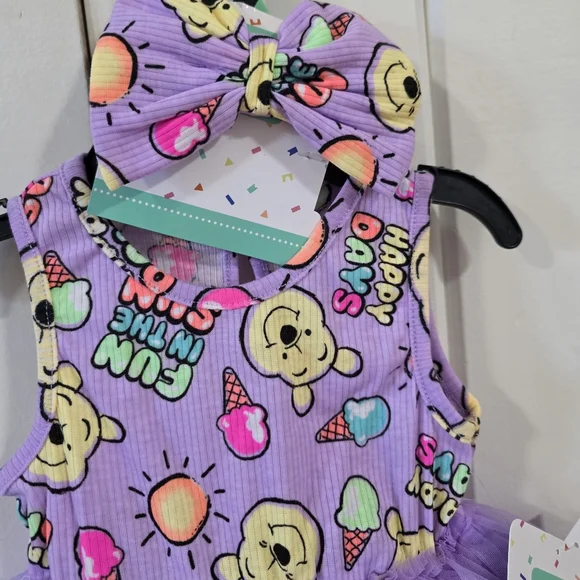 NEW Disney Baby Girl Skirted Tulle Sleeveless Pooh Romper & Headband 6/9M - Picture 2 of 3